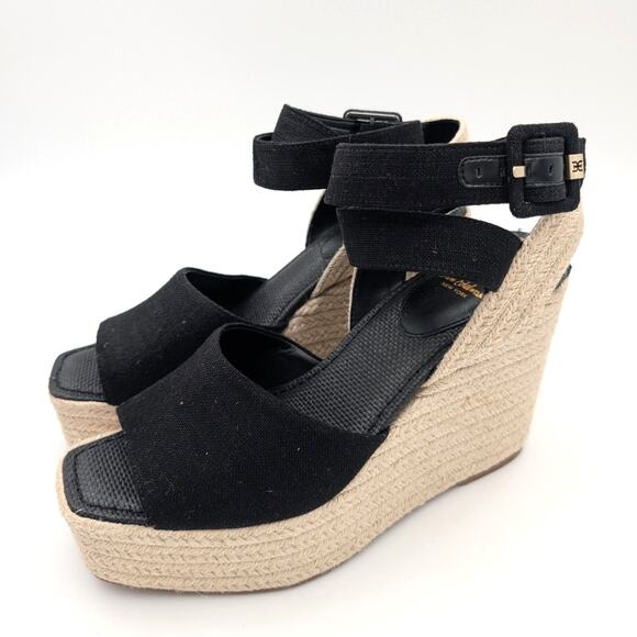 Sam Edelman Vada Wedge Ankle Strap Sandal Women's Black Size US10 EU40 - Picture 1 of 10